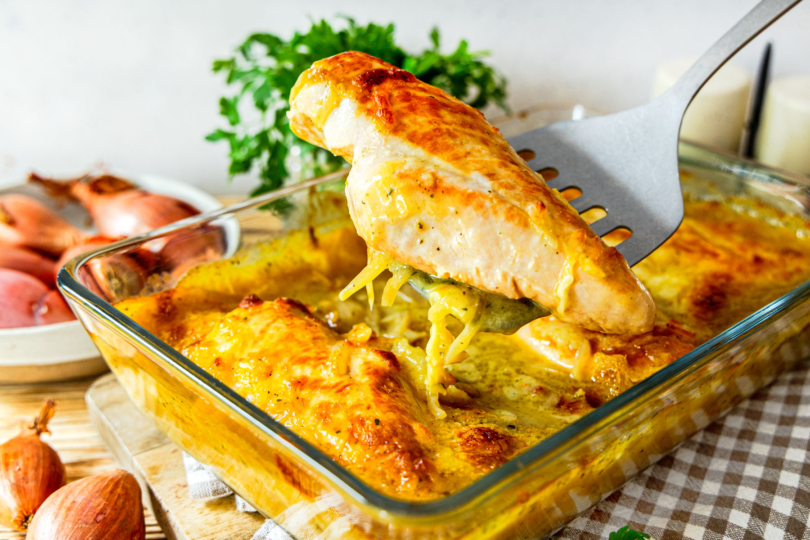 Zwiebel-Sahne-Hähnchen im Backofen