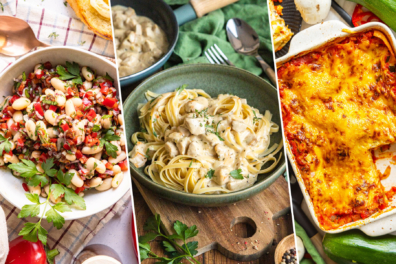 Titelbild für Mittagessen Rezepte mit Bohnensalat, Bandnudeln mit Hähnchengeschnetzeltem und Lasagne
