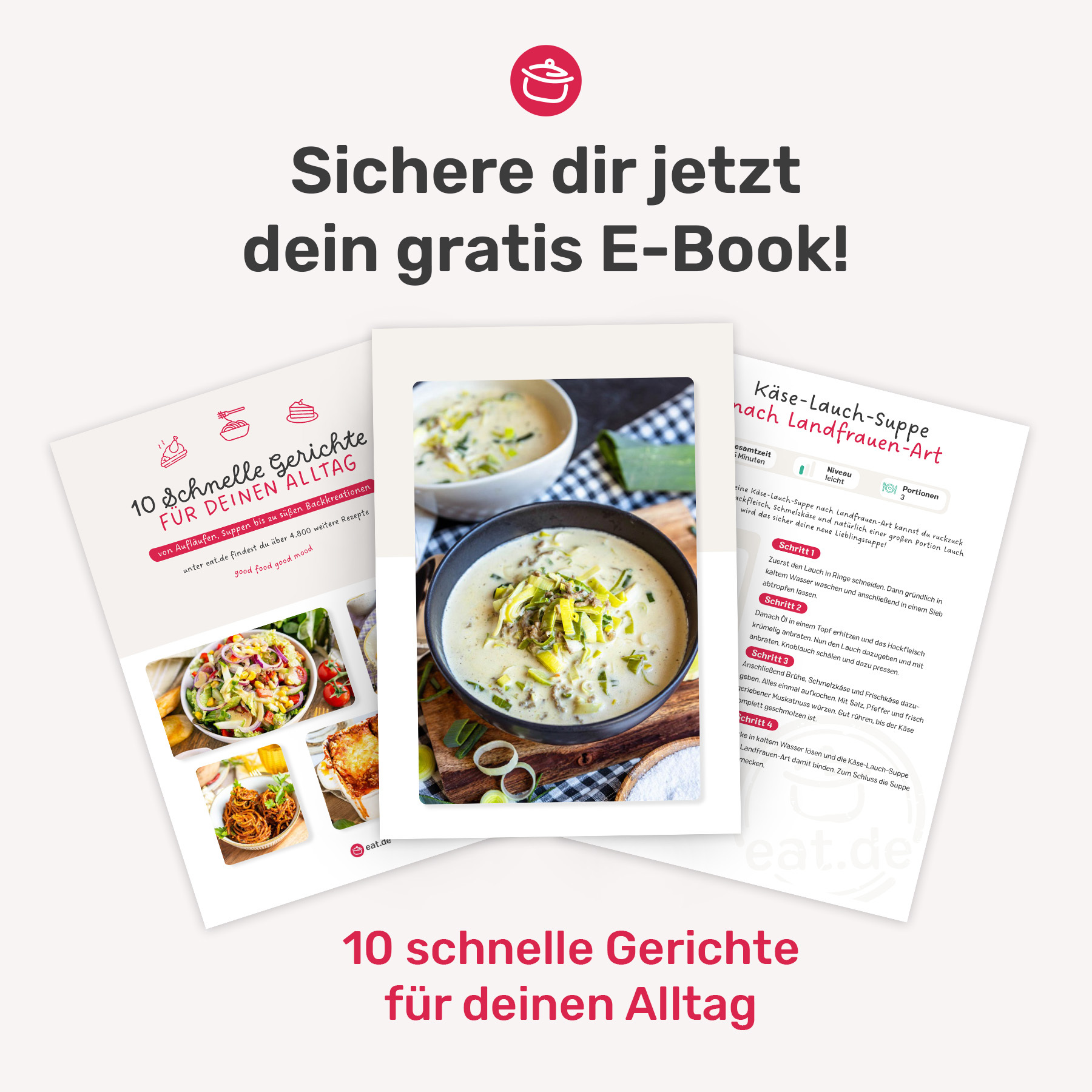 Sichere dir jetzt dein gratis E-Book von eat.de - 10 schnelle Gerichte für deinen Alltag