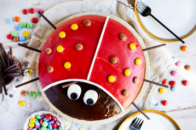 Marienkäfer-Kuchen für den Kindergeburtstag top down