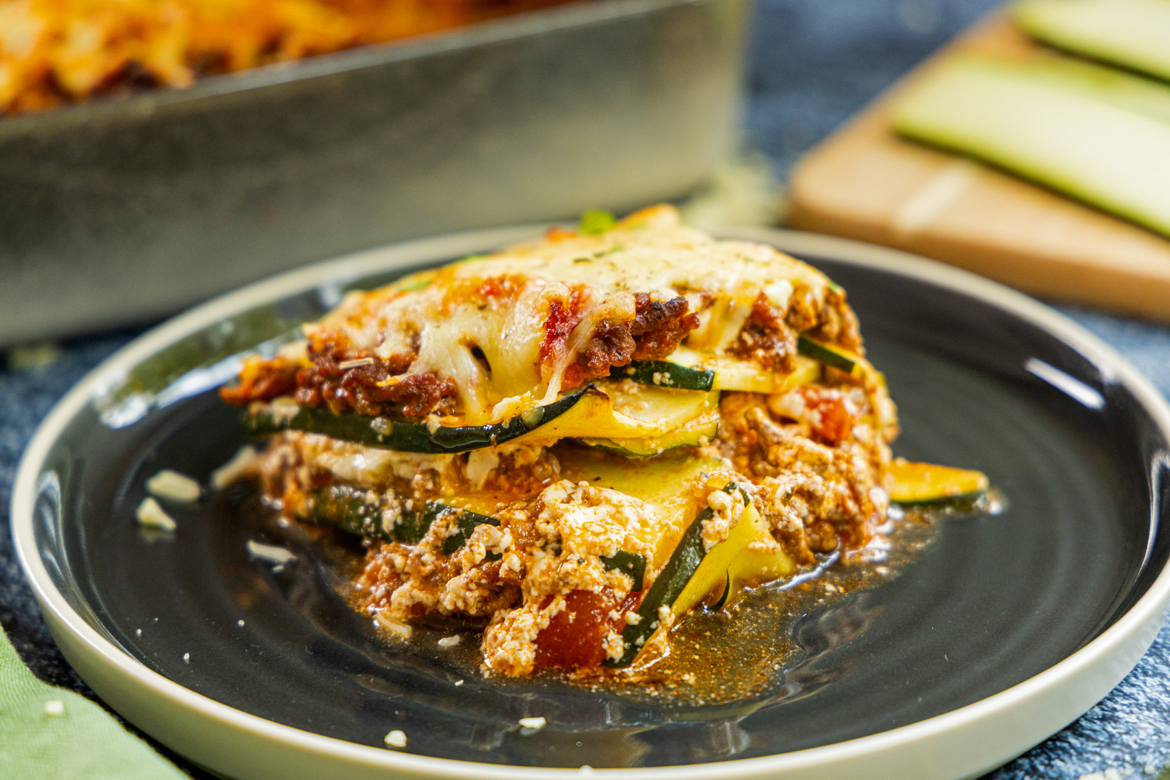 Zucchini-Lasagne mit Hackfleisch nah