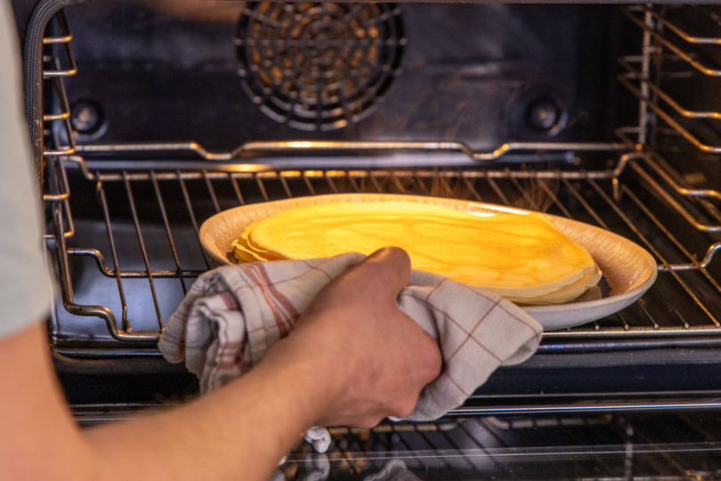 Pfannkuchen im Ofen warmhalten