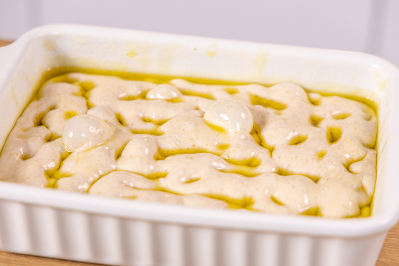 Focaccia Teig mit Dellen