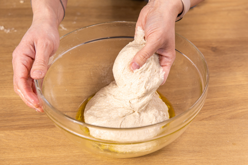 Focaccia mit Sauerteig: klebriger Teig