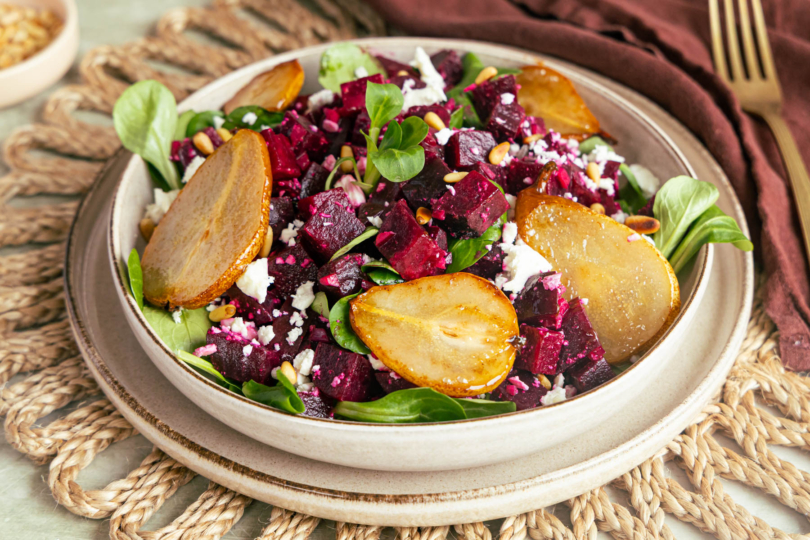 Rote Bete Salat mit karamellisierten Birnen