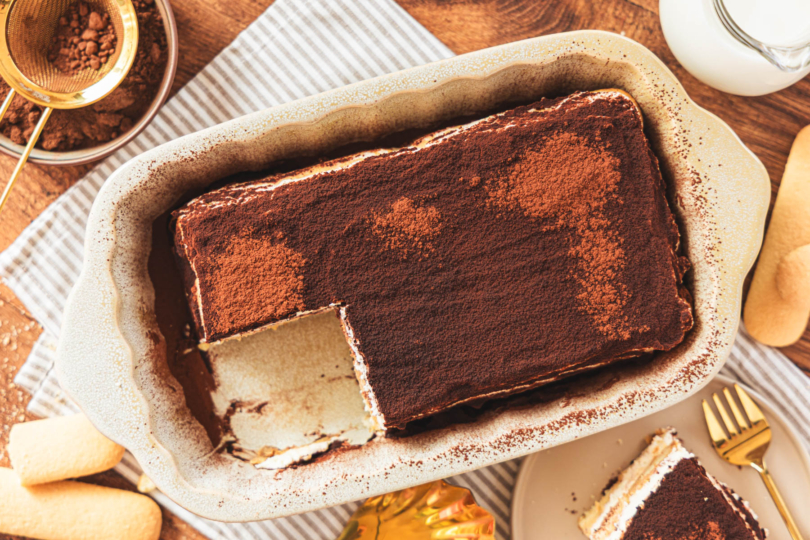 Tiramisu ohne Ei mit Sahne und Mascarpone top-down