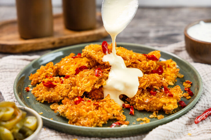Crispy Chili Chicken mit Käsesoße