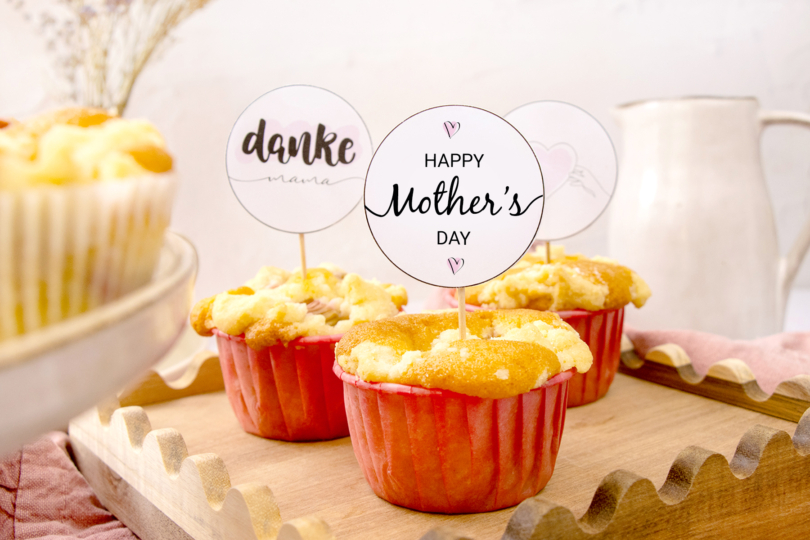 Muttertag Cupcake Topper zum Ausdrucken und Basteln