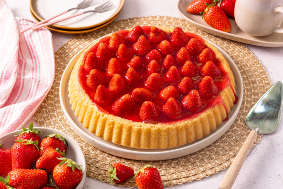 Einfacher Erdbeerboden mit Erdbeeren und Guss
