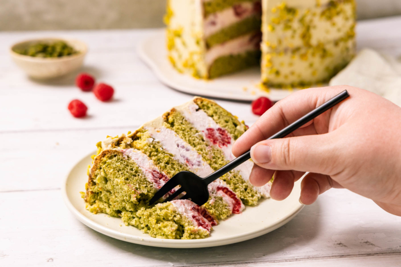 Stück Pistazien Himbeer Torte