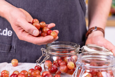 Stachelbeeren ins Glas geben