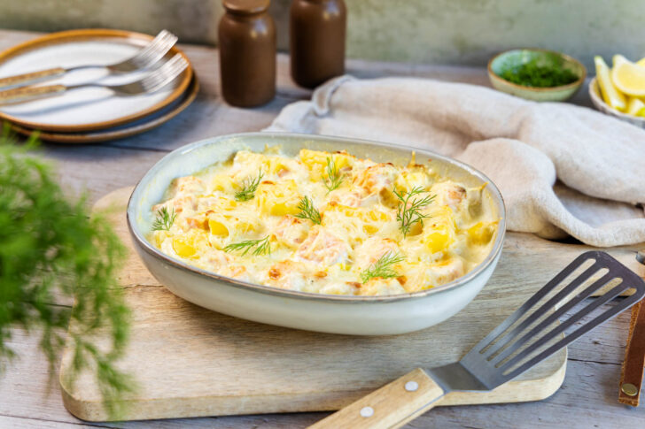 Lachs-Kartoffel-Auflauf in der Form