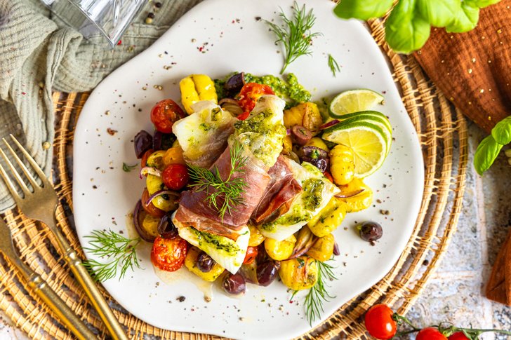 Heilbutt italienischer Art mit Gnocchi und Pesto