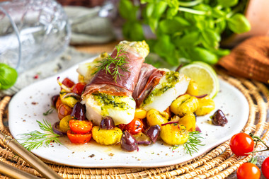 Heilbutt italienischer Art mit Gnocchi und Pesto