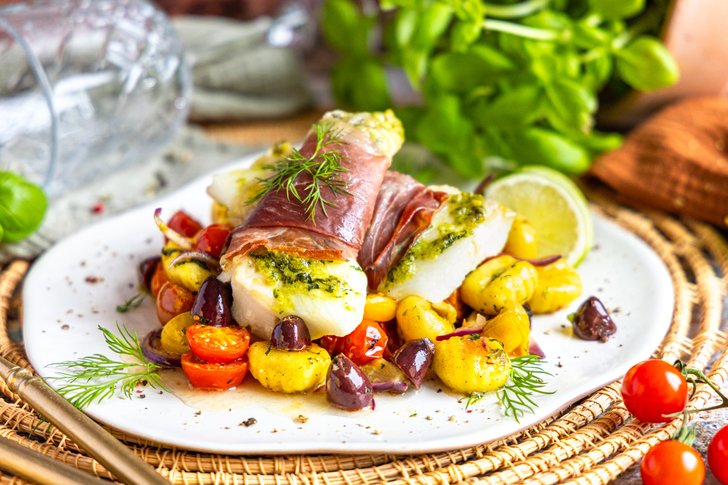 Heilbutt italienischer Art mit Gnocchi und Pesto