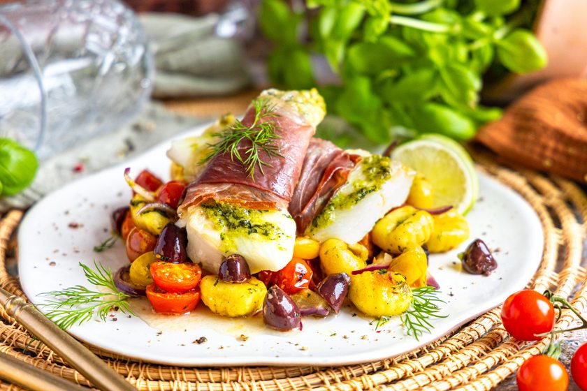 Heilbutt italienischer Art mit Gnocchi und Pesto