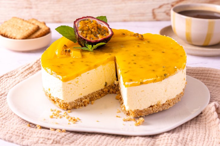 Mango Maracuja Cheesecake angeschnitten