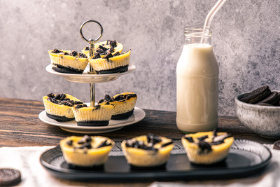 Oreo Cheesecake Muffins servieren