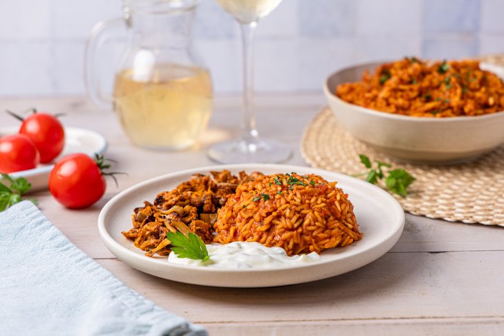 Griechischer Tomatenreis mit Gyros