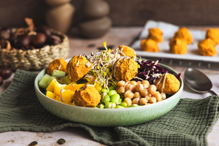 Kürbis Falafel als Bowl
